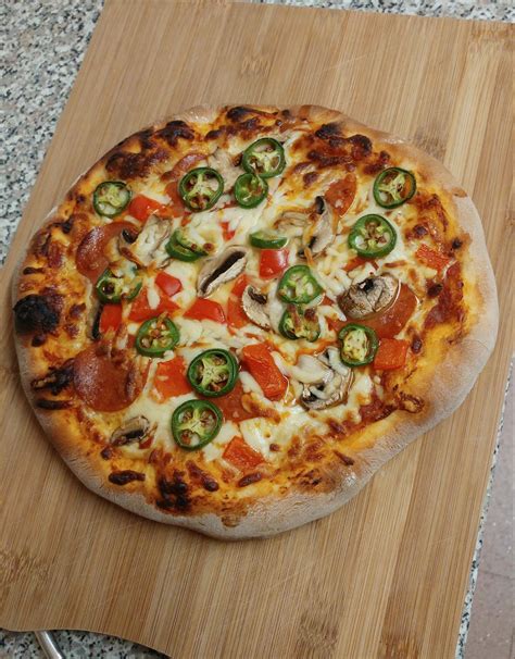 Homemade Pepperoni Mushroom Jalapeno And Red Pepper Pizza R Food