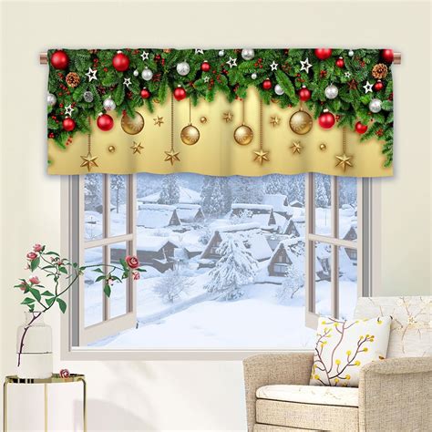 Capreze Christmas Window Drapes Xmas Kitchen Valance Short Curtain Slot