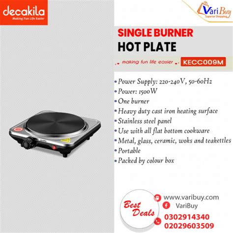 Decakila W Single Burner Hot Plate Cast Iron Flat Cooking Plate Stainless Steel Panel