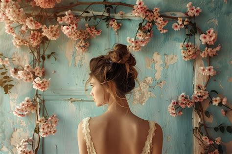 Premium Photo A Woman Standing In Front Of A Wall Covered In Flowers