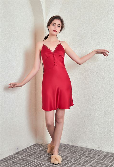 Women Lingerie V Neck Nightwear Pure Silk Sleepwear Dress Silk And Silk Pajama Price