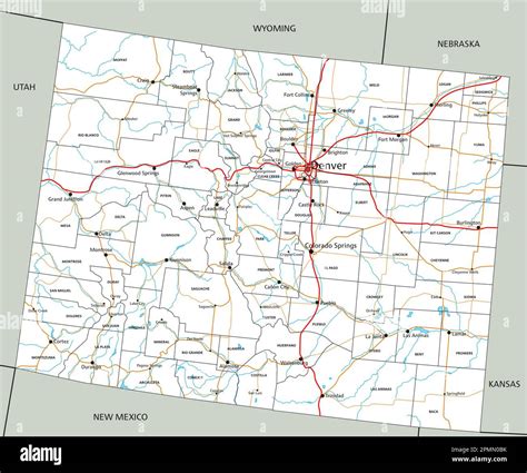 High Detailed Colorado Road Map With Labeling Stock Vector Image And Art