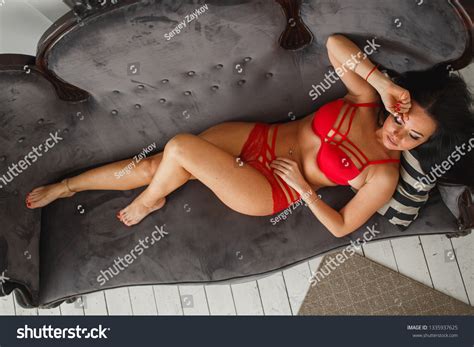Sexy Curvy Tanned Woman Red Lingerie Stock Photo 1335937625 Shutterstock