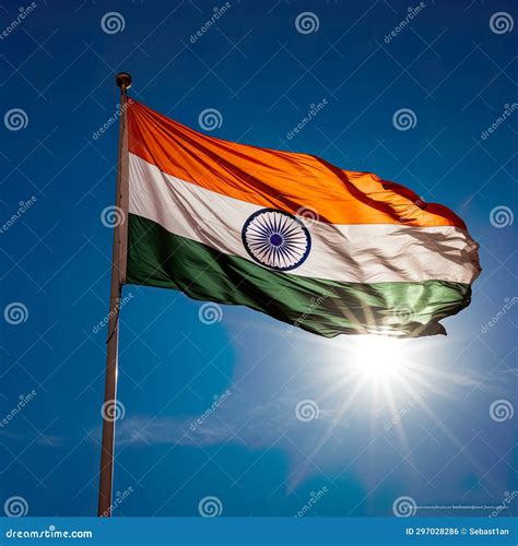 Indian Flag, Unfurled in All Its Glory on a Sunny Day Against the Clear