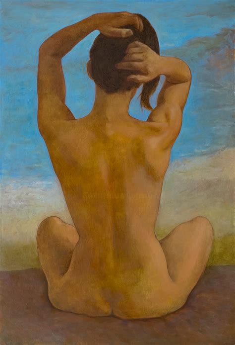 Femme Nue De Dos Assise Sur La Plage Peinture Par Azat Pogosian