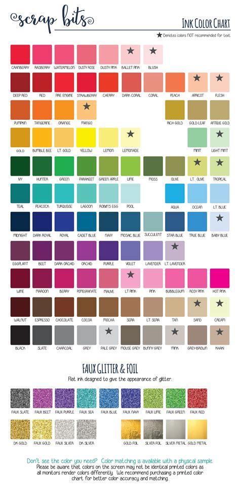 Ink Color Charts For Printing