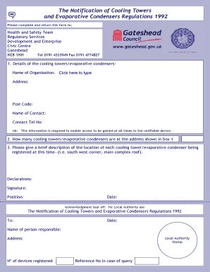 Fillable Online Gateshead Gov Cooling Tower Notification Form 346k PDF