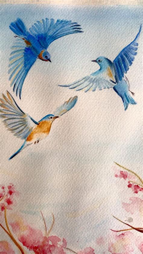 Bluebirds And Cherry Blossom Trees Original Art By Kristina Fahey