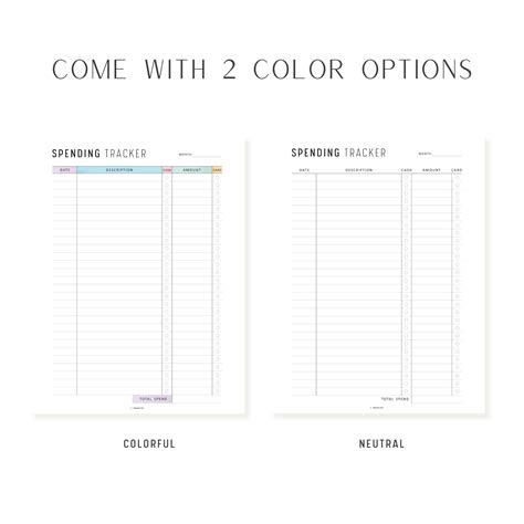 Spending Tracker Printable Budget Tracker Monthly Budget Financial