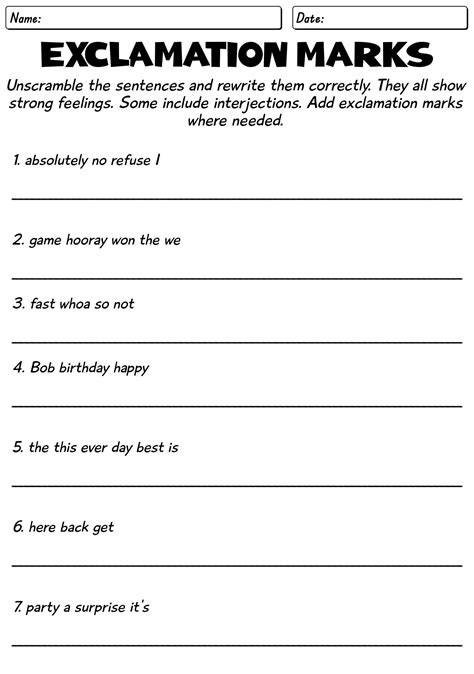 18 Exclamation Worksheets 1st Grade - Free PDF at worksheeto.com