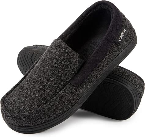 Longbay Mens Memory Foam Moccasin Slippers Plush Fleece House Slipper In Indoor Outdoor Shoes