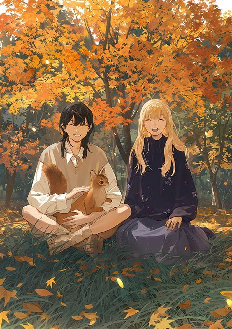 Tanjiu9、 アニメ、 アニメの女の子、 カラフル、 Tamen De Gushi、 森、 リス、 黄色い葉、 Hdデスクトップの壁紙