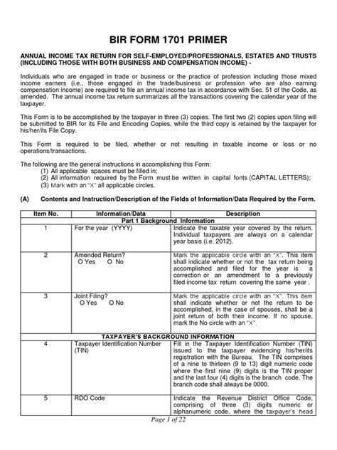 Filing Requirements And Instructions For The Annual Income Tax Return