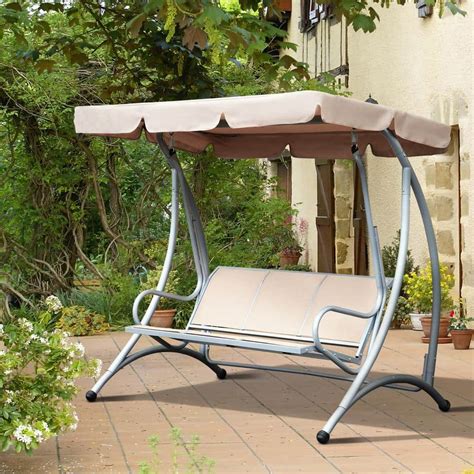 Person Metal Outdoor Patio Swing Chair With Adjustable Canopy And