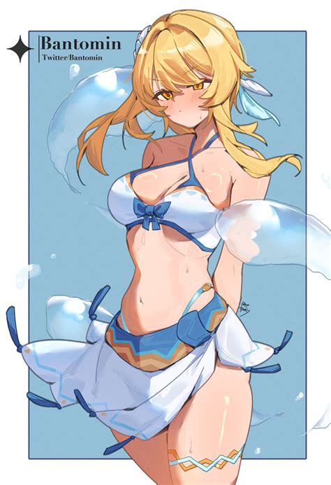 Bantomin Lumine Genshin Impact Lumine Hot Springs Genshin Impact Genshin Impact 1girl