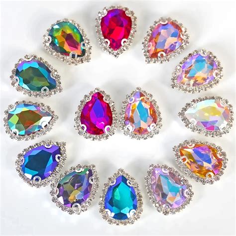 20pcs 13x18mm Teardrop Colorful Sew On Rhinestones With Lace Claw Red