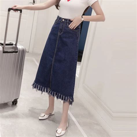 New Korean Denim Skirt 2018 Summer Fashion Blue Slim High Waist Mid