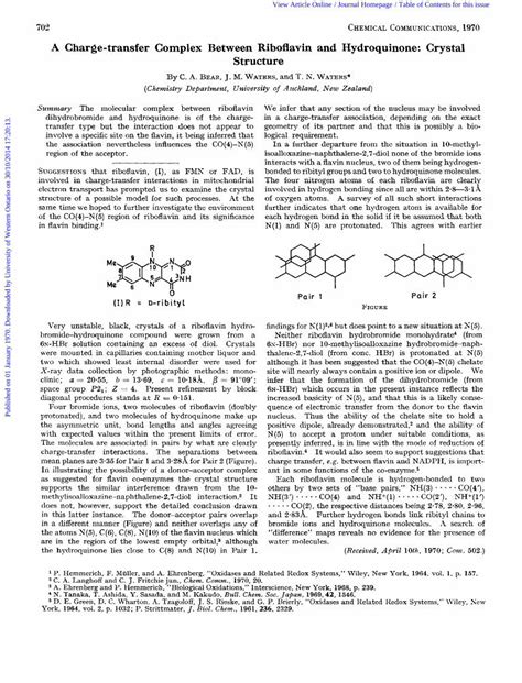 PDF A Charge Transfer Complex Between Riboflavin And Hydroquinone