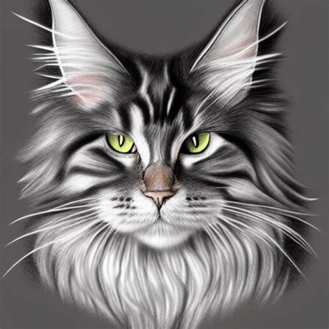 Realistic Drawing Of A Mainecoon Cat Creative Fabrica