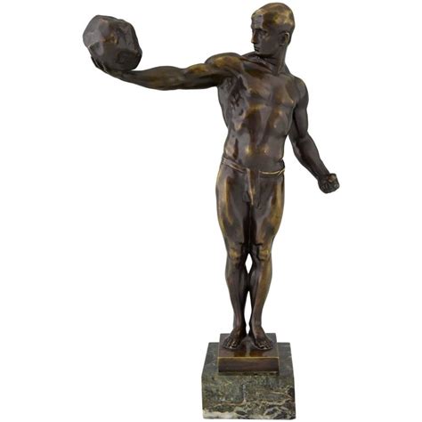Antique Bronze Sculpture Athletic Male Nude With Stone At Stdibs