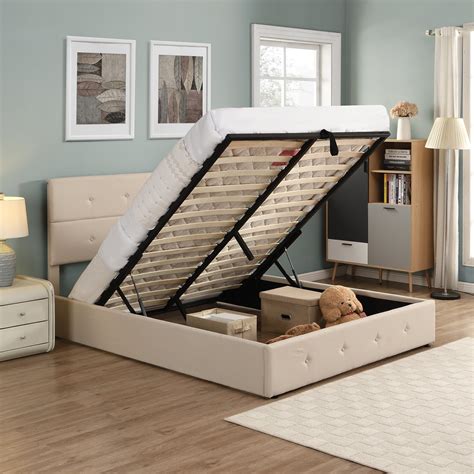 Queen Size Modern Upholstered Platform Bed With Underneath Storage