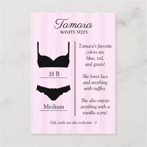 Bridal Lingerie Size Insert Card Zazzle