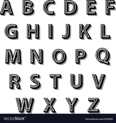 Black 3d font alphabet Royalty Free Vector Image