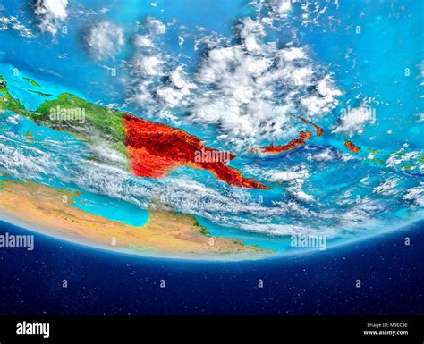 Papua Nueva Guinea Resaltada En Rojo En El Planeta Tierra Con Nubes