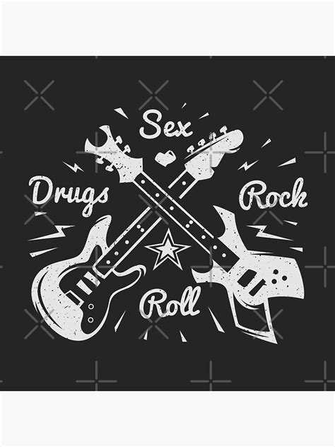 Sex Drugs And Rock And Roll Black And White Crossed Electric Guitars In Vintage Style Art