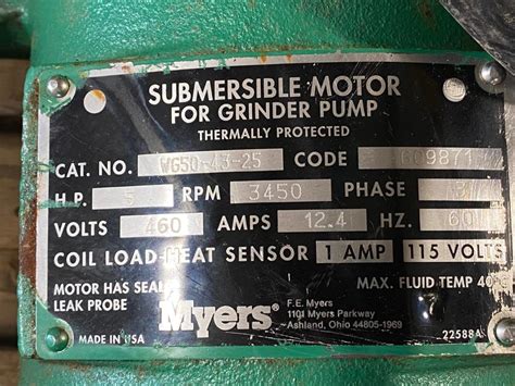 Myers Submersible Grinder Pump Wg50 43 25 W 5 Hp Motor