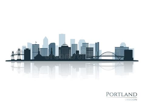 Portland Skyline Silhouette with Reflection. Stock Vector - Illustration of modern, landmark ...