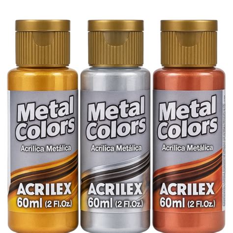Tinta Metalica Acrilex - Tinta Metal Colors 60 ML Acrilex Acrílica Metálica Cores Brilhante Ouro ...