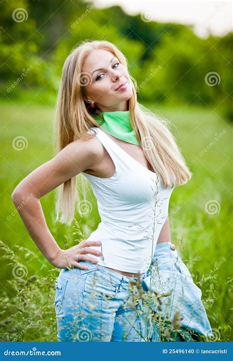 Blonde Girl In The Garden On A Sunny Day Stock Photo Image Of Model Natural 25496140