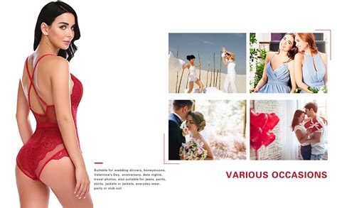 Avidlove Women Lingerie Snap Crotch Bodysuit Lace Teddy Deep V Bodysuit One Piece Mesh Babydoll