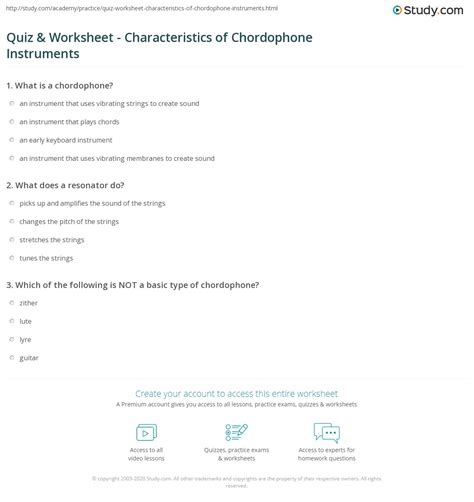 Quiz & Worksheet - Characteristics of Chordophone Instruments | Study.com