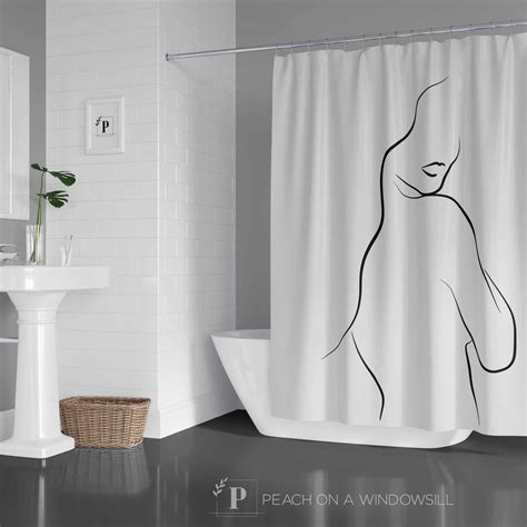 Sexy Lady Shower Curtain Feminine Nude Line Art Bath Curtain Etsy