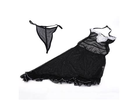 Black Lace Sexy Babydoll Lingerie Vestido Camisa De Noite Vestido Sexy Vestido Lingerie O