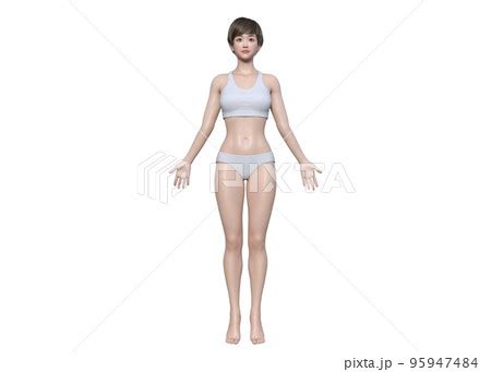 自然で可愛い日本人3Dモデル女性 全身正面のボディパーツのイラスト素材 95947484 PIXTA