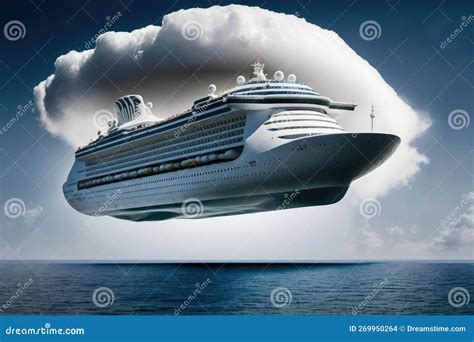 Cruise Ship Flying In The Sky With Clouds Generative Ai Stock