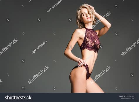 Beautiful Sexy Girl Burgundy Lingerie Posing Stock Photo 1399982522 Shutterstock