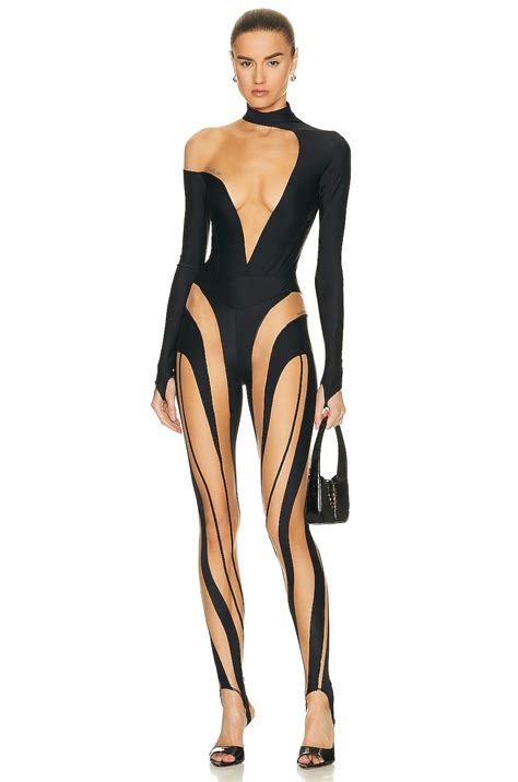 Mugler Deep Mesh Bodysuit In Black Nude FWRD