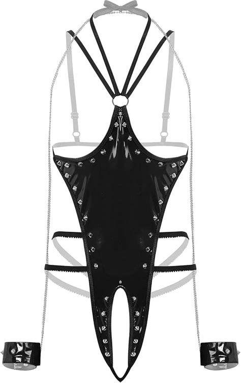 Iefiel Lingerie Sexy Donna Hot Per Sesso Babydoll Erotico In Pelle Con Manette Reggiseno Cavallo