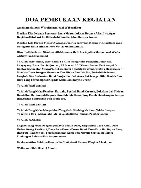 doa pembukaan kegiatan