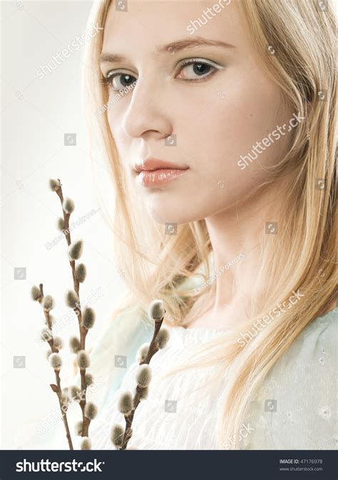 Studio Portrait Beautiful Girl Pussy Willow Buds Stock Photo Shutterstock