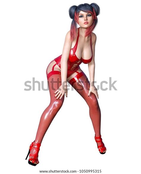 3d Beautiful Sexy Brunette Girl Red Stock Illustration 1050995315 Shutterstock