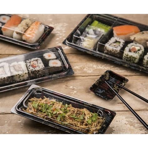 Caserole Negre Sushi Cu Capac Transparent 160x90x20 Mm