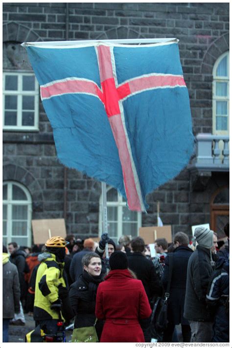 reykjavik protest icelandic flag photo id  reykjavi