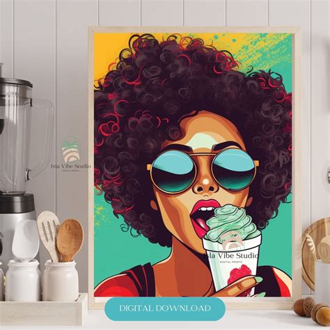 Colorful Latina Art Print Curly Hair Pop Art Summer Treat Printable Wall Art For Eclectic