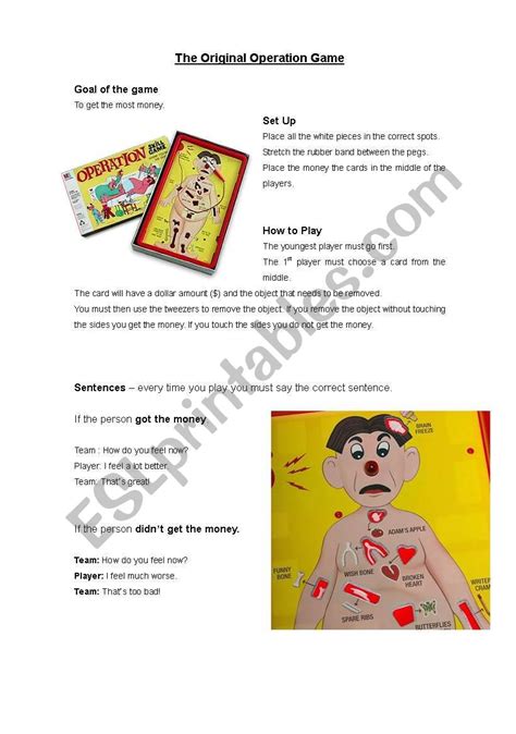 Operation Game Cards Printable
