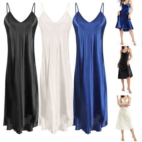 Sexy Lingerie Satin Night Gowns Sleep Dresses Silk Loose Nightwear Sleepshirt Ebay